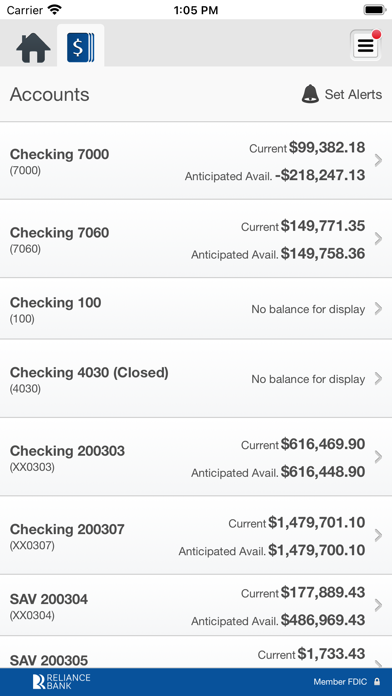 Reliance Bank Business Banking Screenshot