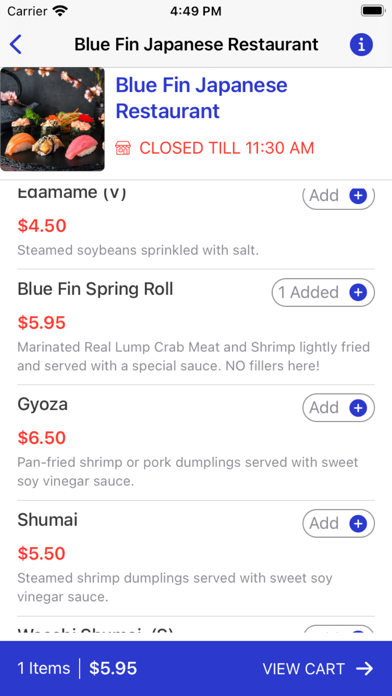 Blue Fin Japanese Restaurant Screenshot