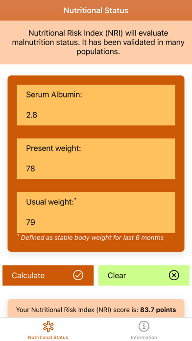 Nutritional Status Calculator Screenshot