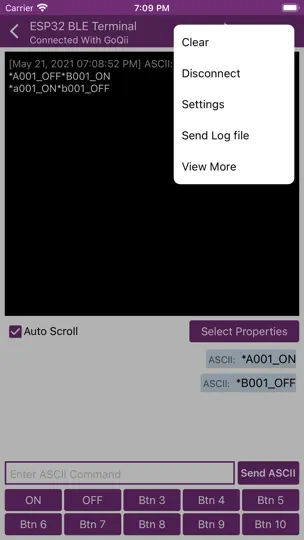 Captura de pantalla de ESP32 BLE Terminal en iPhone 6