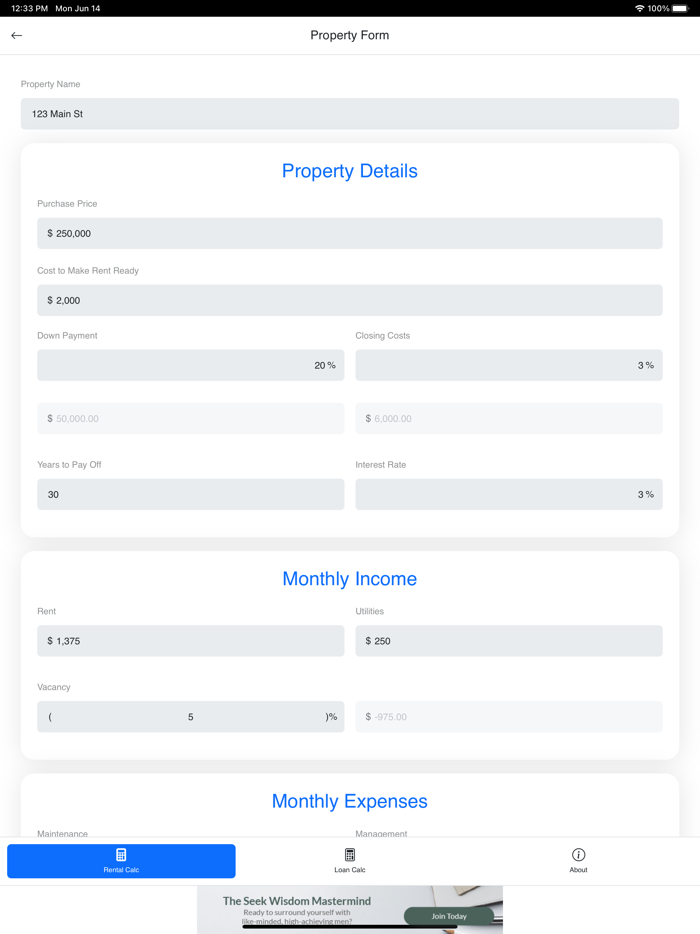 Ingram Rental Calculator