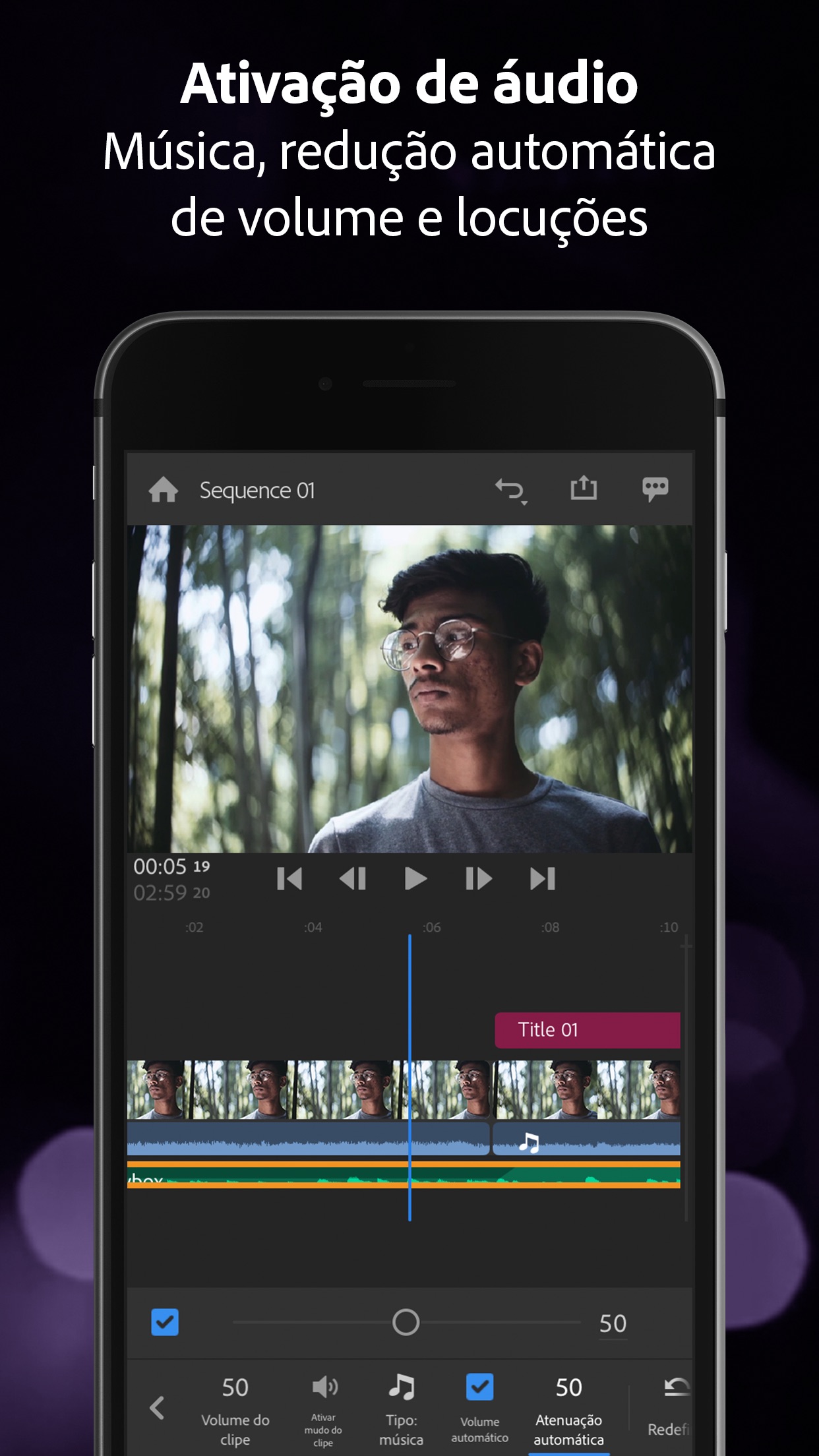 Screenshot do app Adobe Premiere Rush para Vídeo