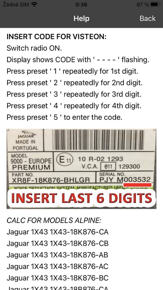 #5. RADIO CODE for JAGUAR ALPINE (iOS) 由: Petr Svihovec