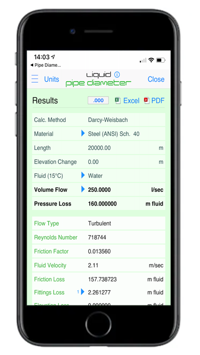 Pipe Flow Liquid Pipe Diameter Screenshot