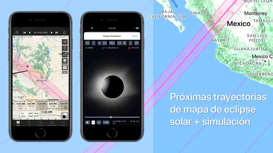Captura de pantalla de The Photographer's Ephemeris en iPhone 2