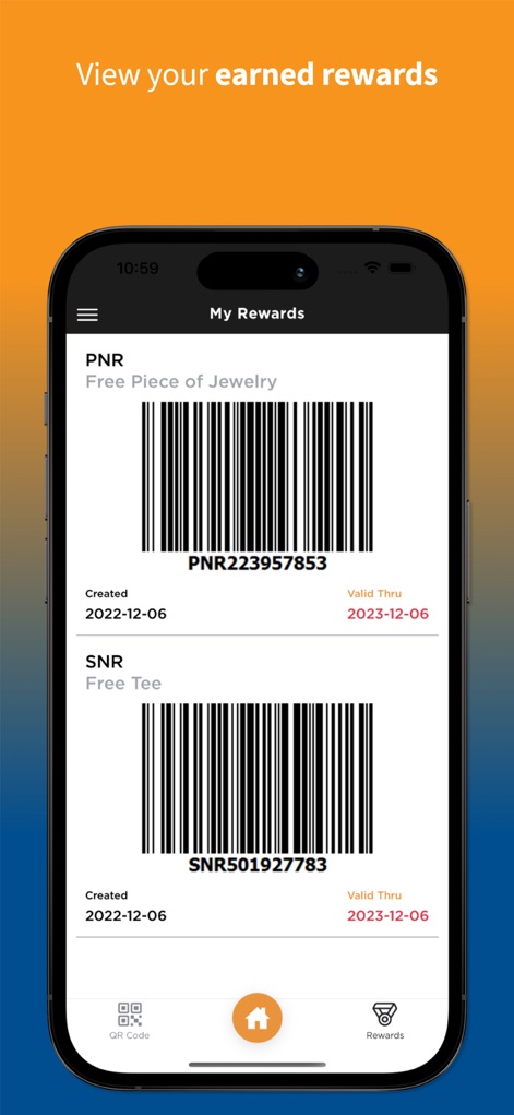 Spencer’s Nation - This tool showcases available member-only rewards, presenting scannable barcodes for items such as a 'Free Piece of Jewelry' and a 'Free Tee' with clear validity periods.