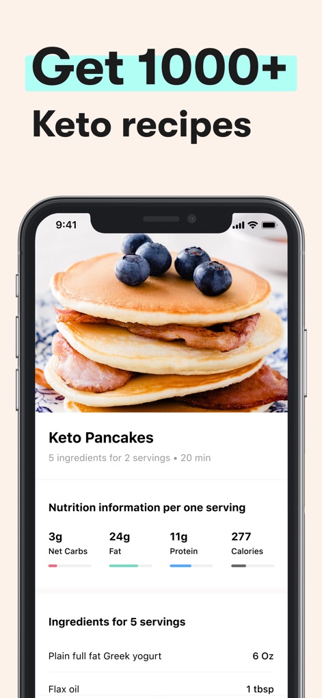 Keto Diet App － Carb Tracker - ユーザーは100以上のケトレシピライブラリから選択でき、各レシピの詳細な栄養情報と必要な材料リストを一目で確認できます。