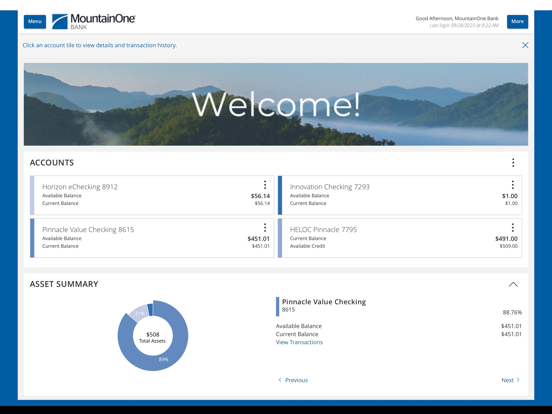 MountainOne Bank Mobile iPad screenshot 2 - Finance app