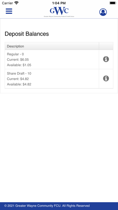 GWCFCU Mobile Banking Screenshot