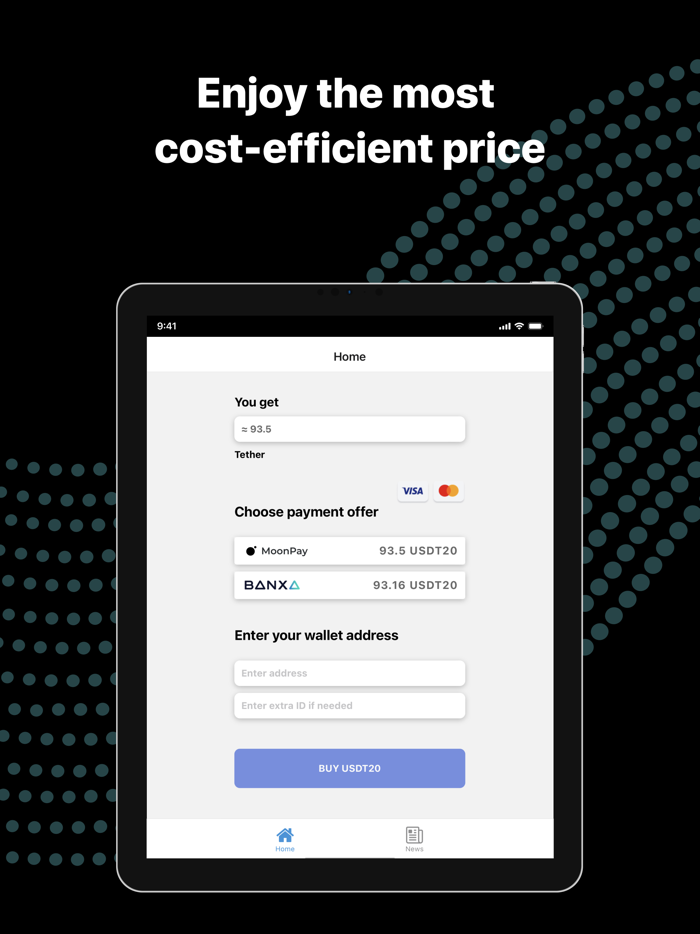 Buy USDT ETH with credit card