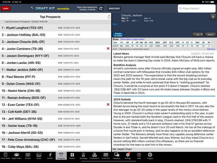 Fantasy Baseball Draft Kit 24