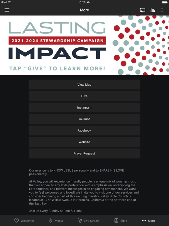 Valley Bible Church iPad screenshot 3 - Lifestyle app