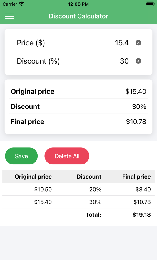 #2. Simple Discount Calculator (iOS) 由: Kouji Yamauchi