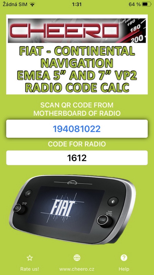 #1. RADIO CODE for FIAT EMEA 7inch (iOS) 由: Petr Svihovec
