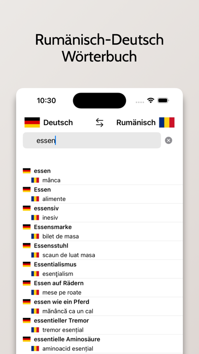 Rumänisch-Deutsch Wörterbuch Screenshot