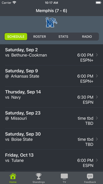 Screenshot #1 pour Memphis Football Schedules