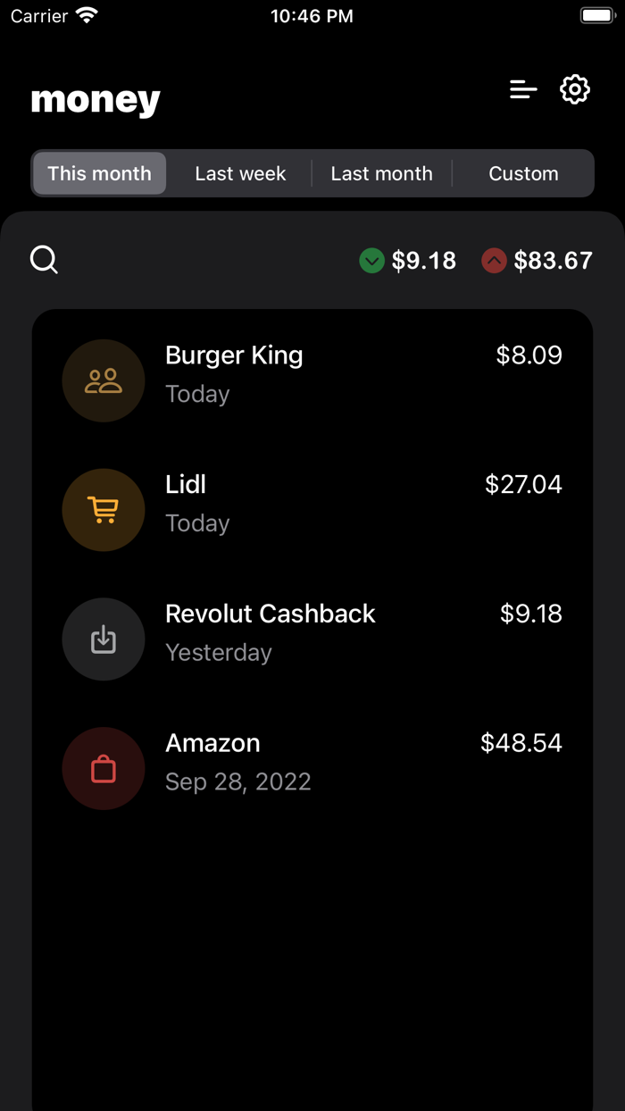 Money track income and expenses