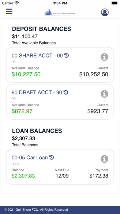 Gulf Shore FCU Mobile Banking Screenshot