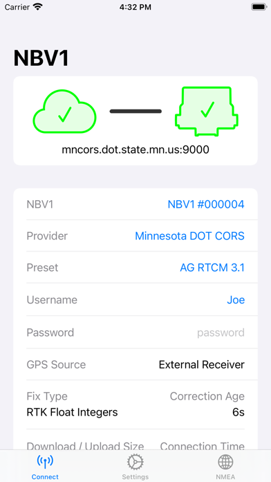 GRTech NBV1 NTRIP Client Screenshot