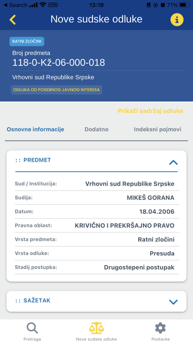 Baza sudskih odluka BiH Screenshot