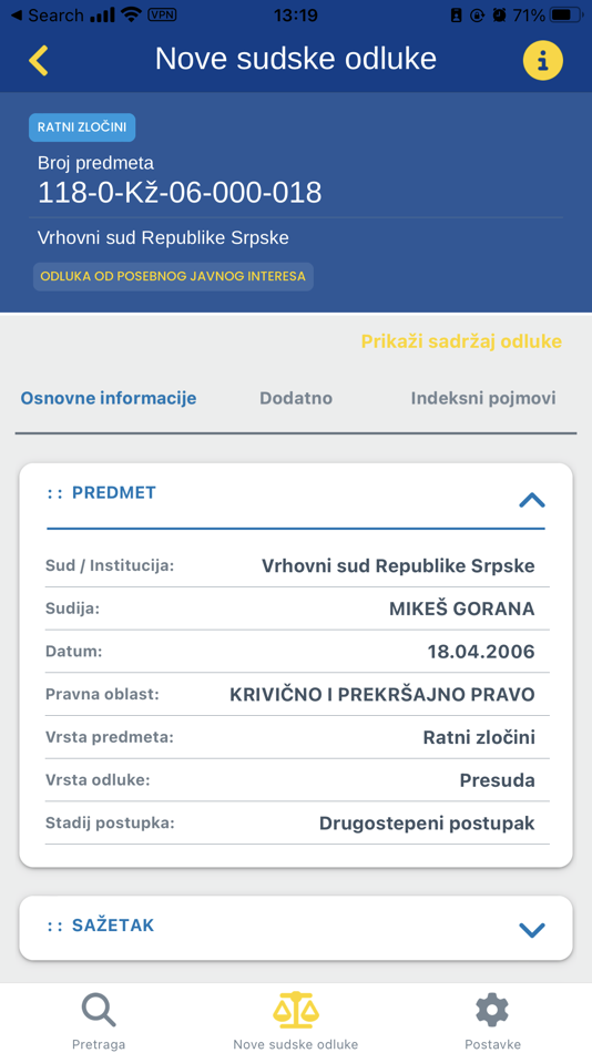 #2. Baza sudskih odluka BiH (iOS) Podle: High Judicial and Prosecutorial Council of Bosnia and Herzegovina