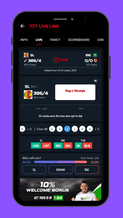 777 Cricket Live Line Screenshot