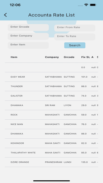 Accounta Rate List Screenshot