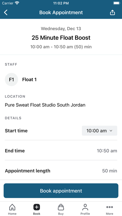 Pure Sweat + Float Studio Screenshot