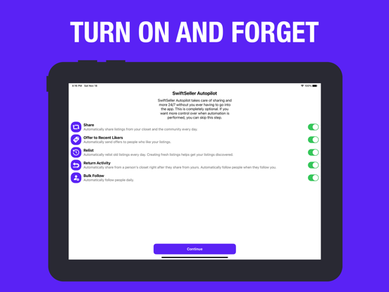SwiftSeller: Poshmark Bot iPad screenshot 2 - Productivity app