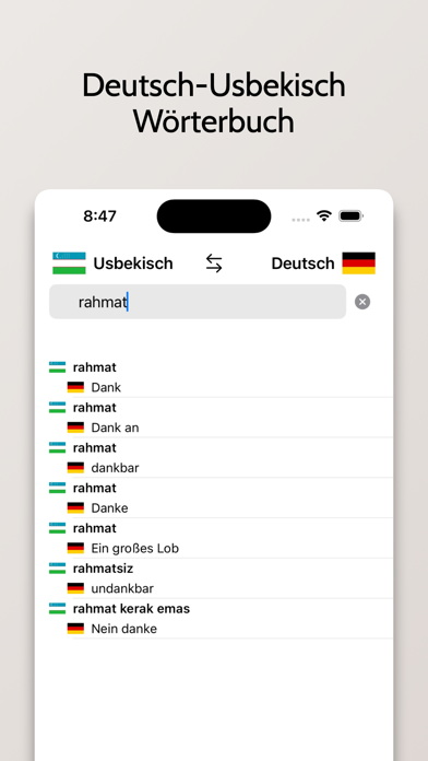 Usbekisch/Deutsch Wörterbuch Screenshot