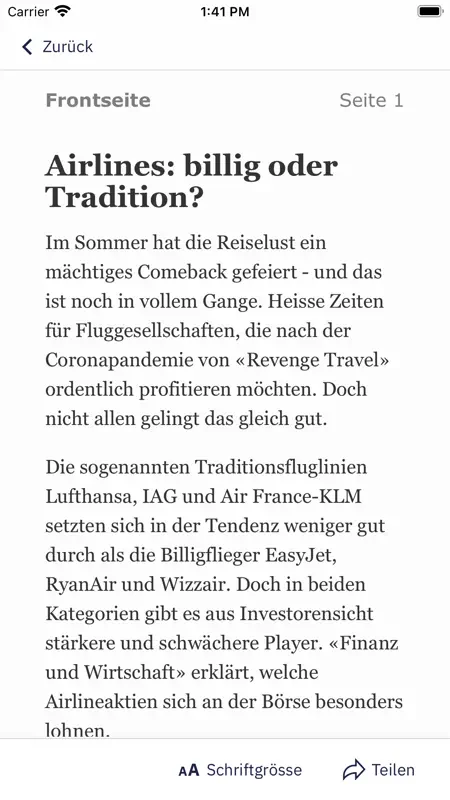 Finanz und Wirtschaft E-Paper screenshot 2 of 5