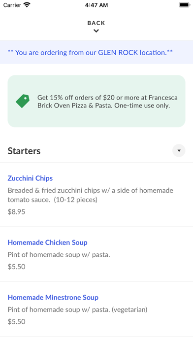 Francesca Brick Oven Pizza Screenshot
