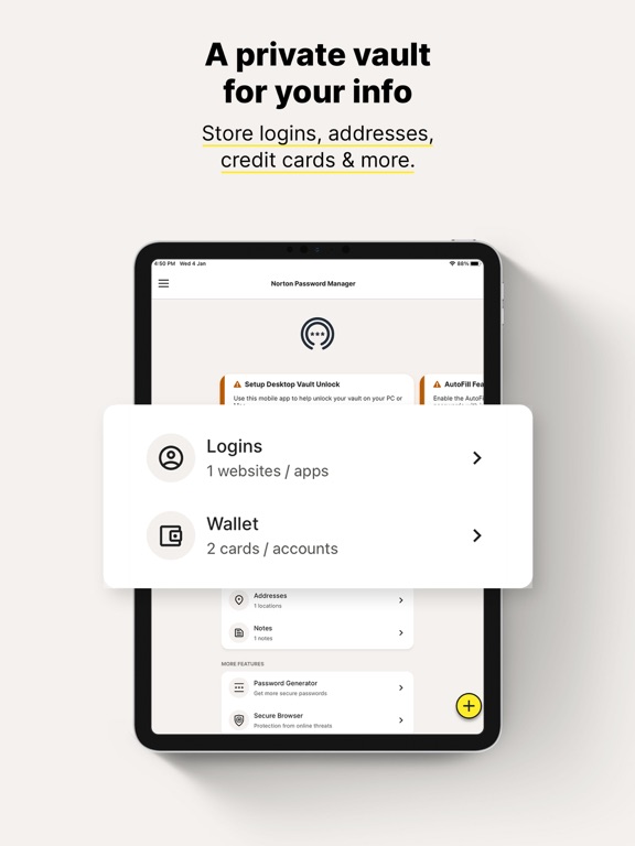Norton Password Manager iPad app afbeelding 2