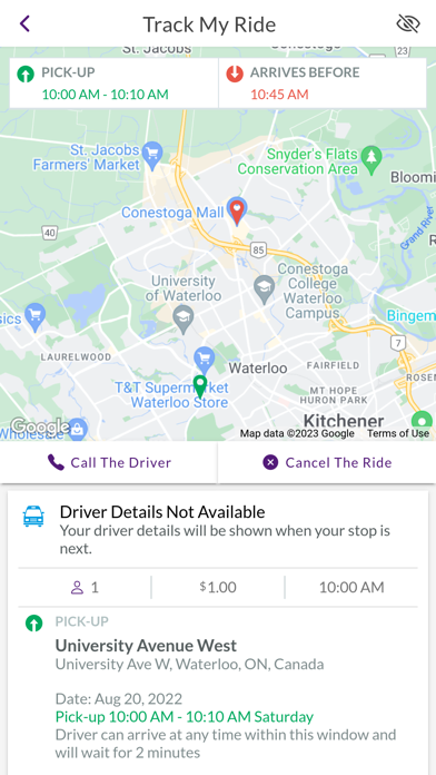 The M - Microtransit Screenshot