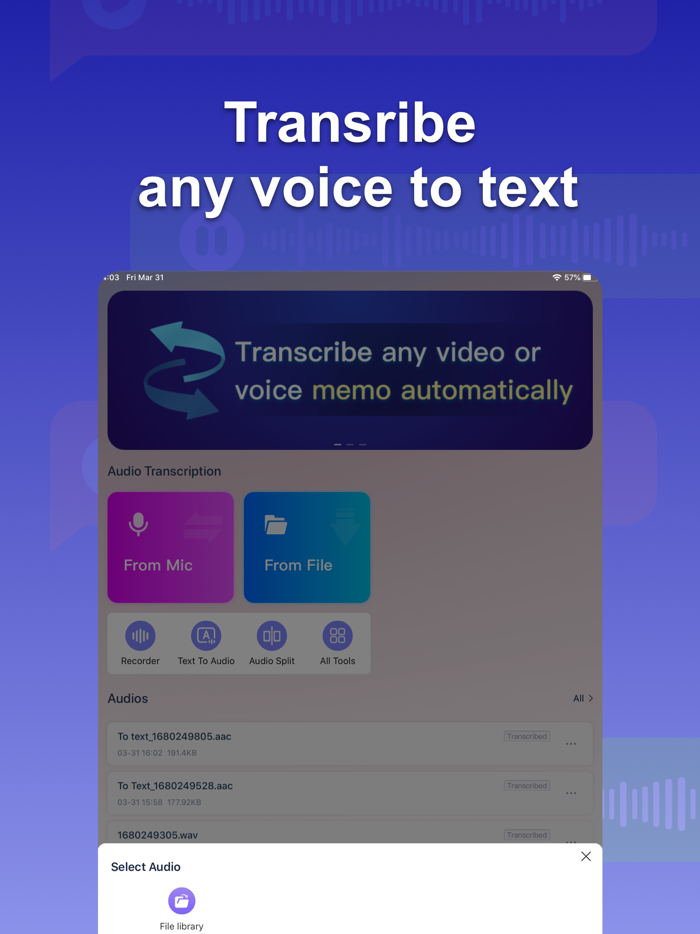 Transcribe speech to text
