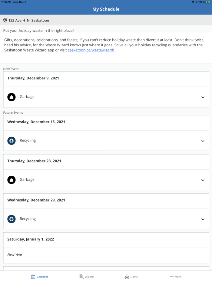Saskatoon Waste Wizard
