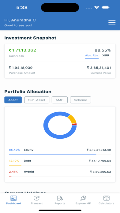 Optimoney - Mutual Funds App Screenshot
