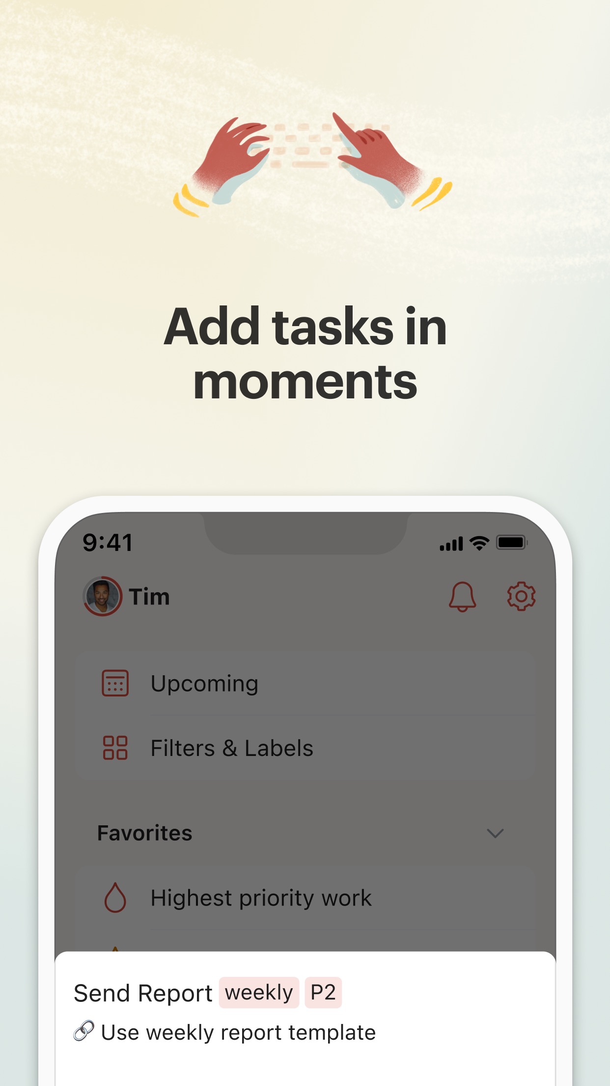 Screenshot do app Todoist: planner e to-do list