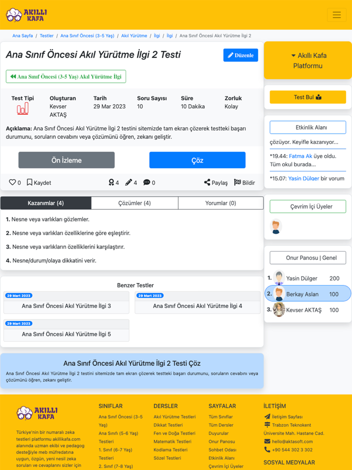 Akıllı Kafa Zeka Testleri