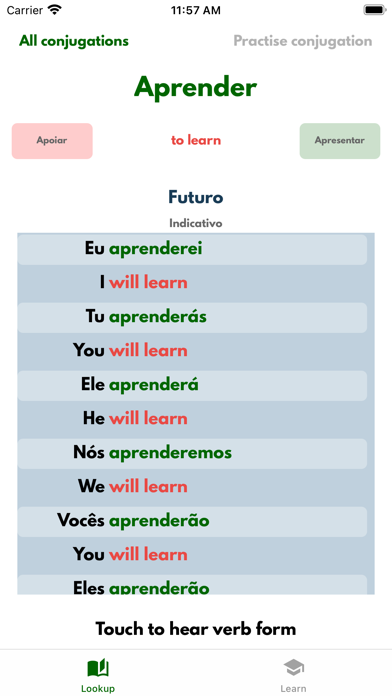 VerbSquirt Portuguese Verbs Screenshot