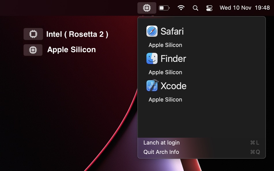 Arch Info (macOS) 由: Shaun Hirst Arch Info (macOS) 由: Shaun Hirst