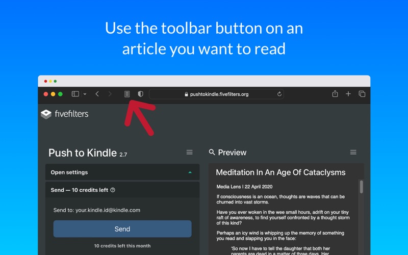 How to cancel & delete push to kindle for safari 4