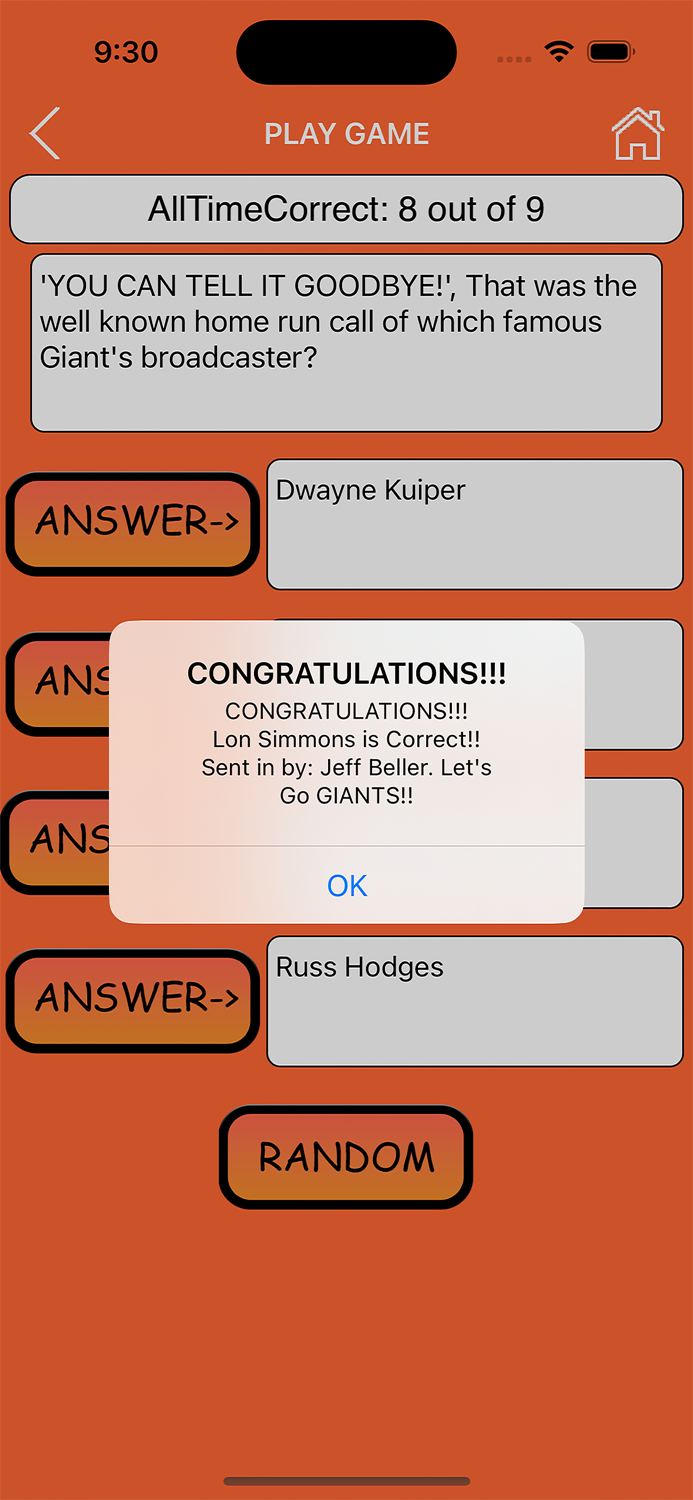 Trivia Game for SF Giants fans