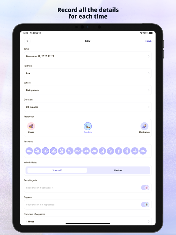 Screenshot #5 pour Aphrodite-Sex Tracker&Calendar