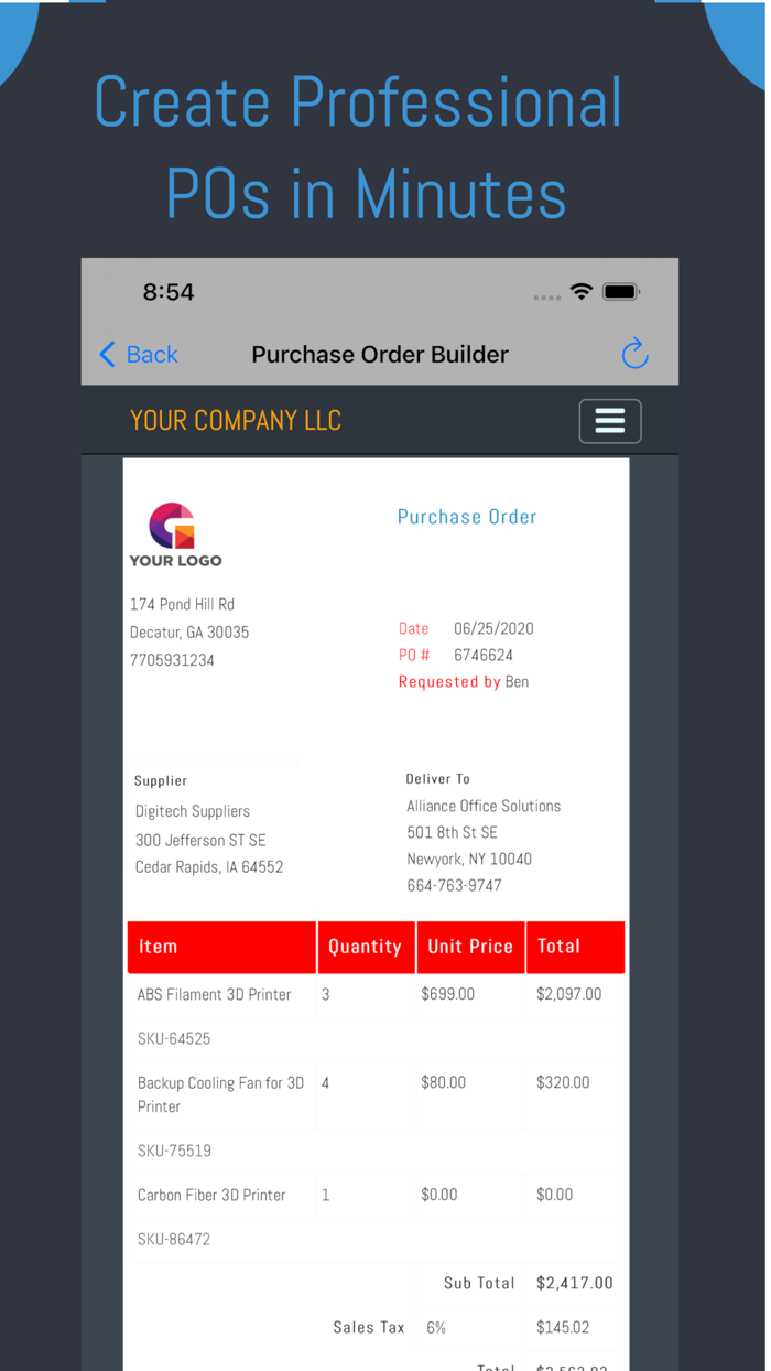 Purchase Order Builder