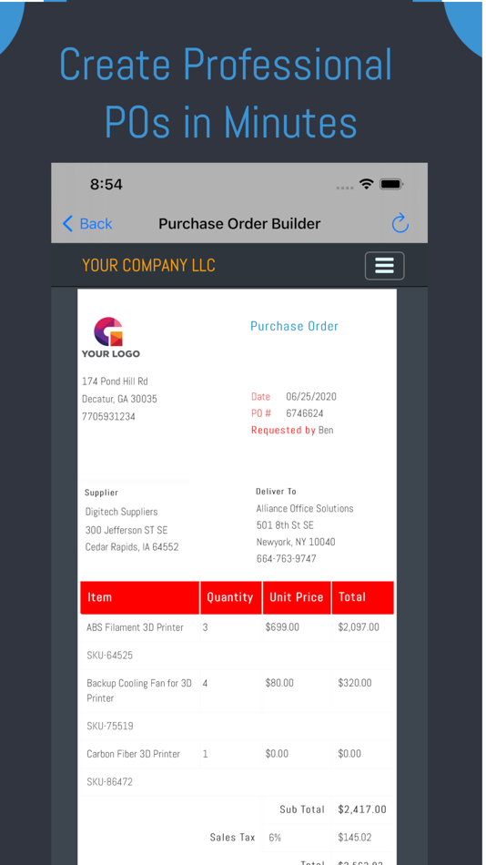 #1. Purchase Order Builder (iOS) Podle: IW Technologies LLC