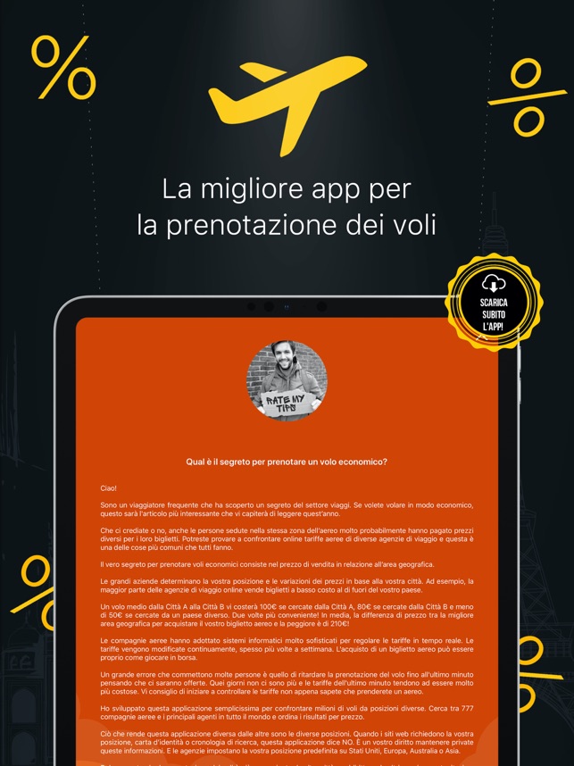 Ricerca voli low cost Italia su App Store