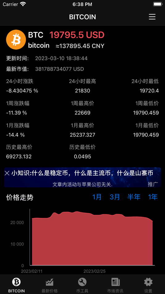 #1. 比特币实时行情-桌面价格插件与区块链资讯 (iOS) 来自: Yin Tsi TSANG