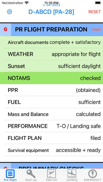 Pilot's Checklist Screenshot