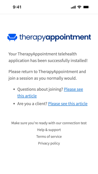 TherapyAppointment Telehealth Screenshot